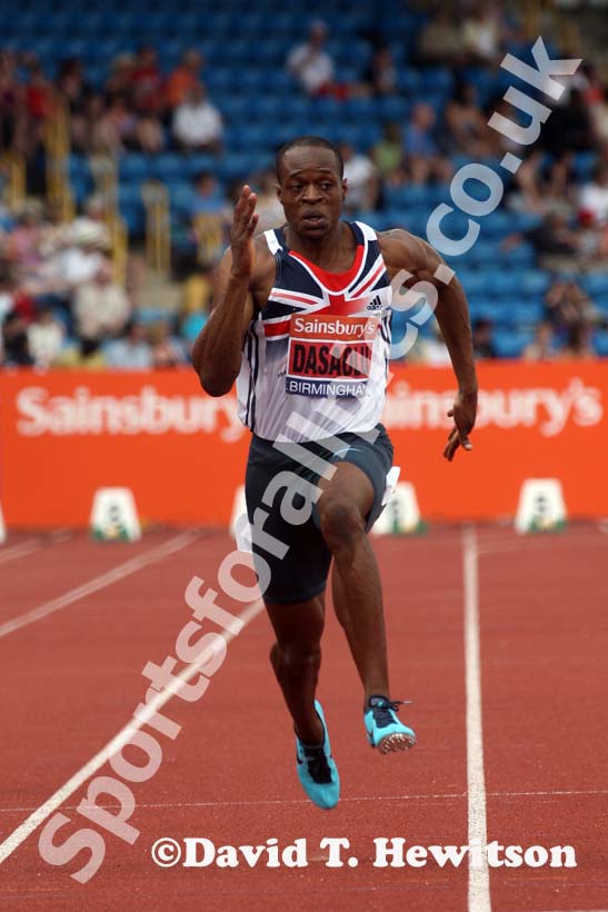James Dasaolu breaking 10 seconds in the 100 metres at the Sainsbury's British Championships, Birmingham.